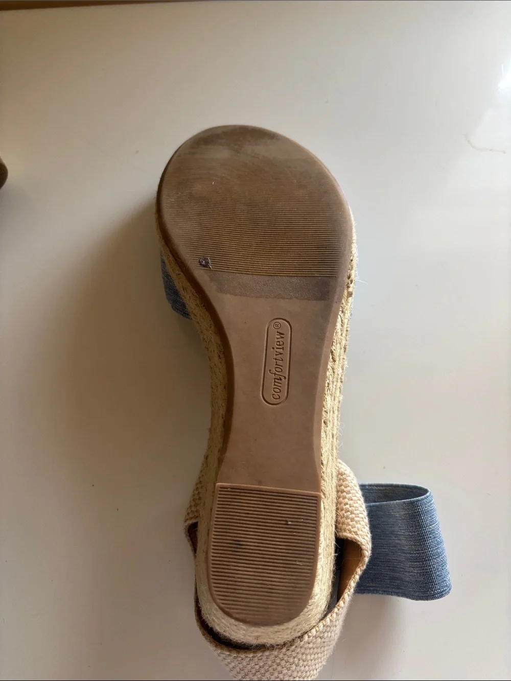 comfortview Chambray Blue Espadrille Wedge Sandals